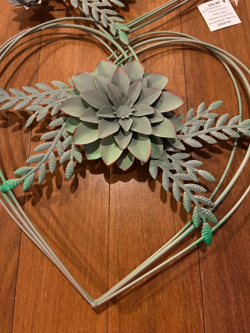 Source Unknown Green Metal Triple Heart Succulent Wall Decor